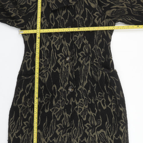 James Lakeland Women's Black Floral Wool Blend Mid-Length Coat Size 14