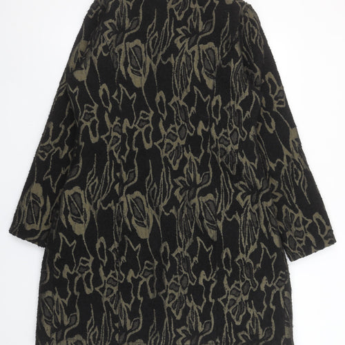 James Lakeland Women's Black Floral Wool Blend Mid-Length Coat Size 14