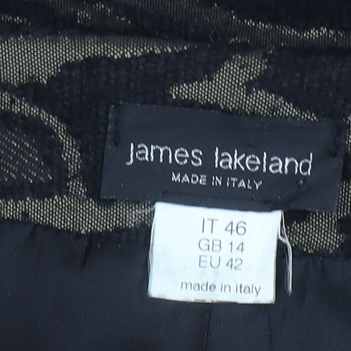 James Lakeland Women's Black Floral Wool Blend Mid-Length Coat Size 14