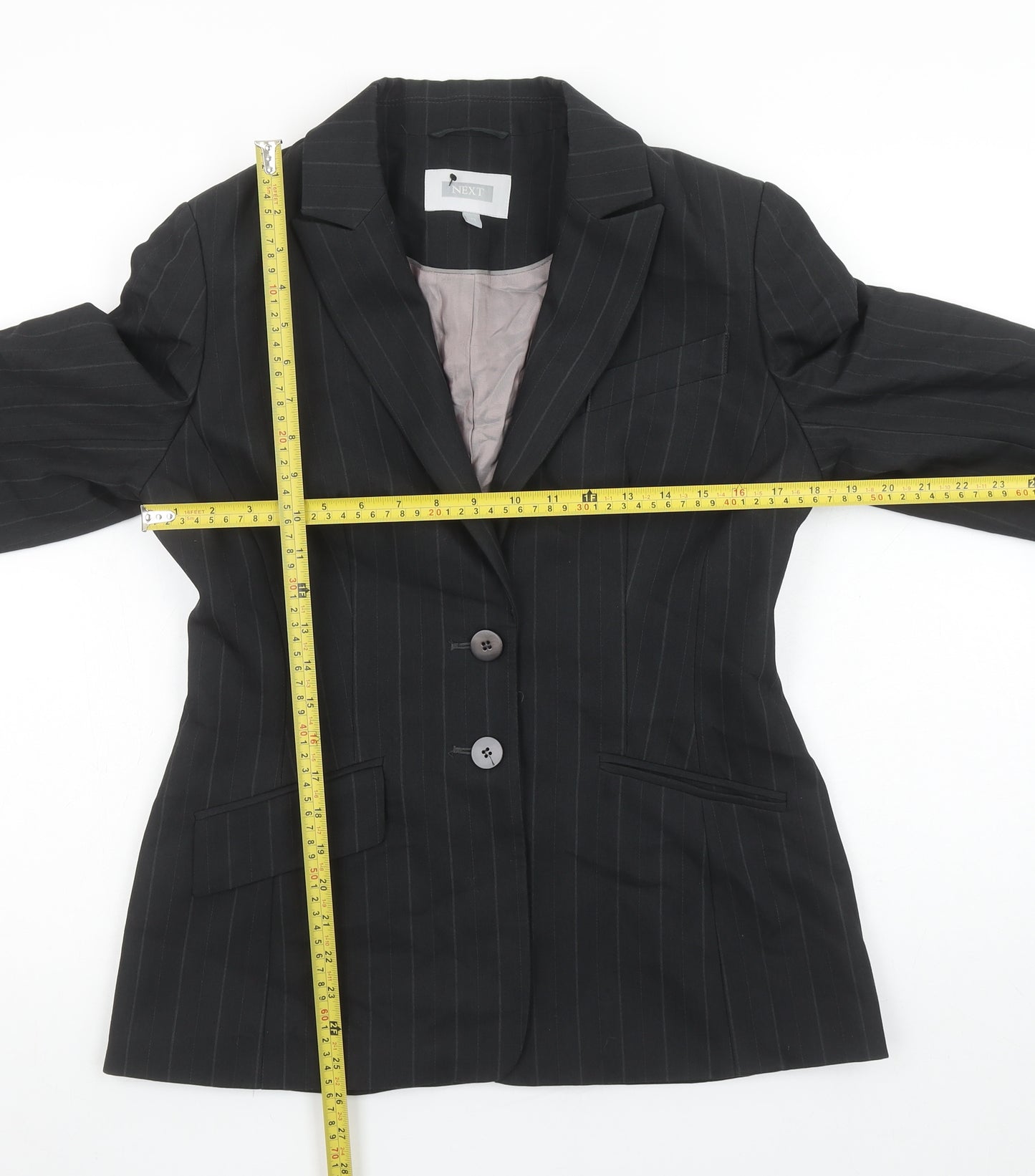 Next Womens Black Pinstripe Suit Jacket Size 12 Slim Fit
