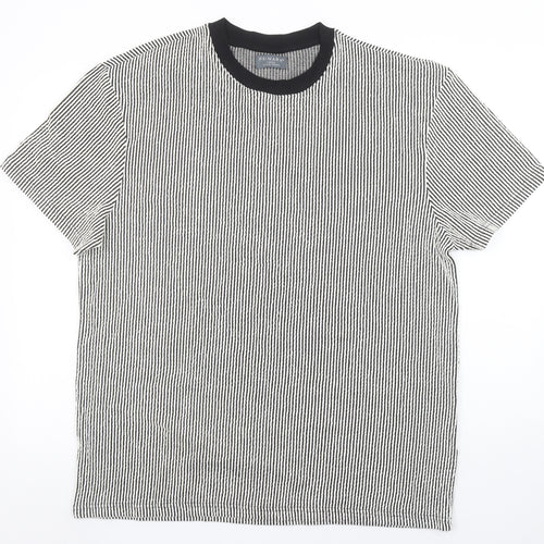Primark Men’s Black White Striped Short Sleeve Crew Neck T-Shirt L