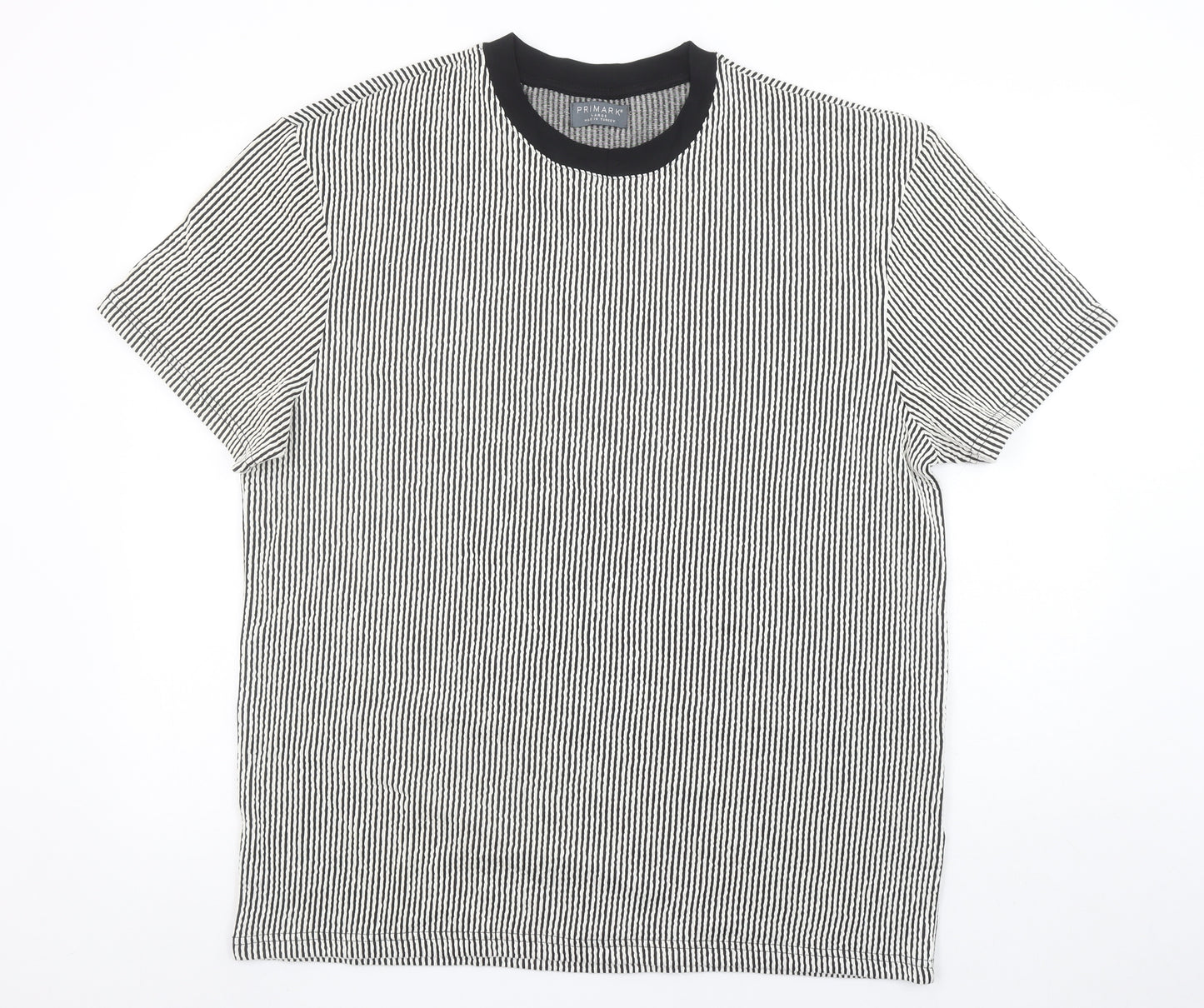 Primark Men’s Black White Striped Short Sleeve Crew Neck T-Shirt L