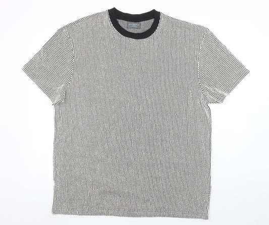 Primark Men’s Black White Striped Short Sleeve Crew Neck T-Shirt L