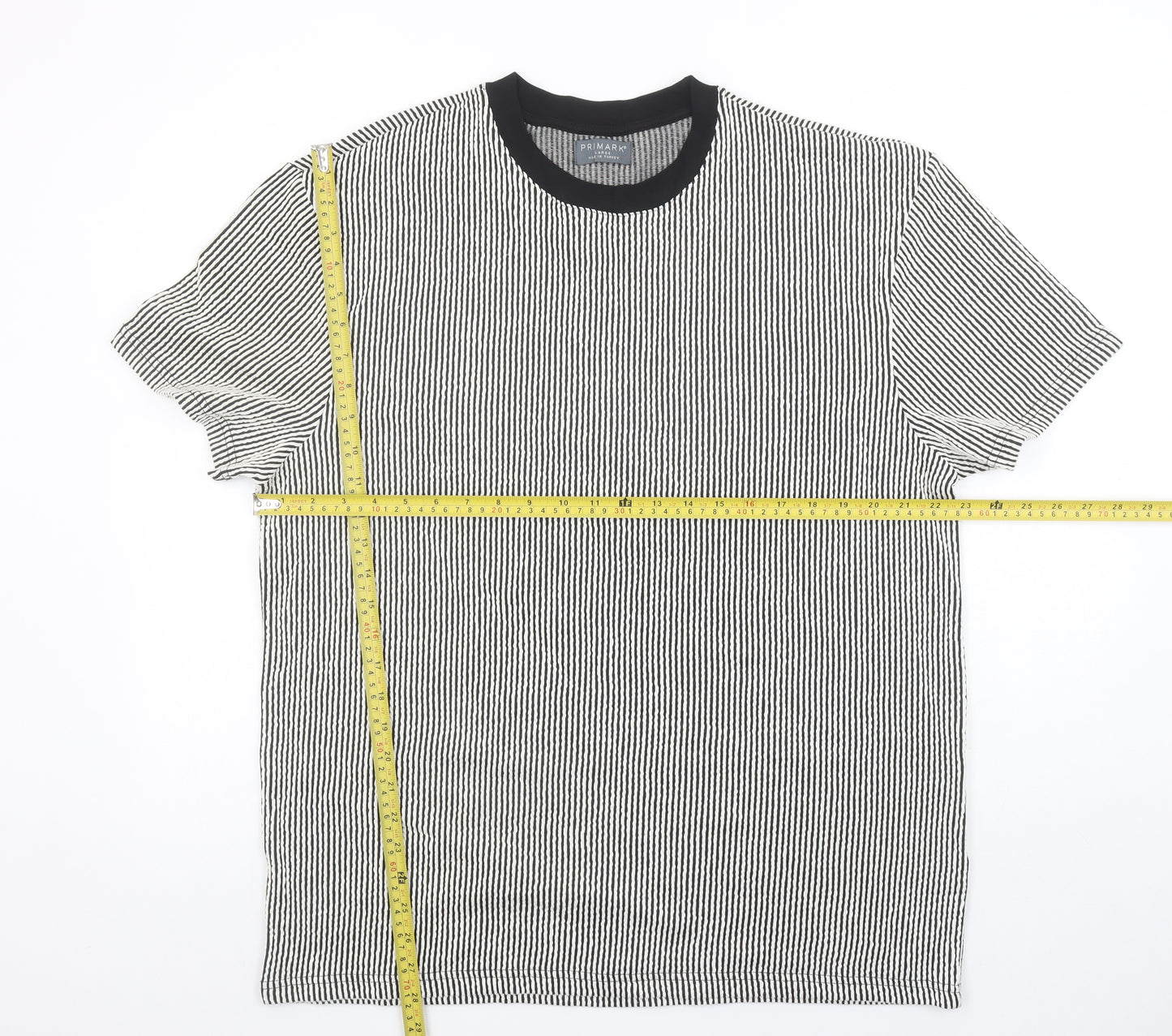 Primark Men’s Black White Striped Short Sleeve Crew Neck T-Shirt L