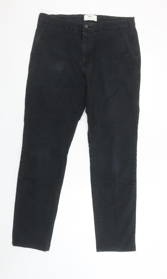 Marks and Spencer Men's Black Slim Fit Chino Trousers Size 34R