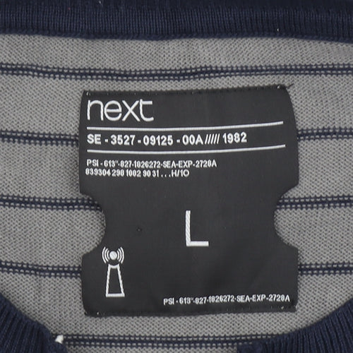 Next Men's Grey Striped Henley Cotton Jumper Size L Long Sleeve
