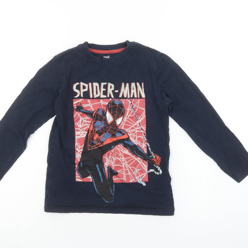 Marks and Spencer Boys Blue Spider-Man Long Sleeve Cotton T-Shirt 6-7 Years