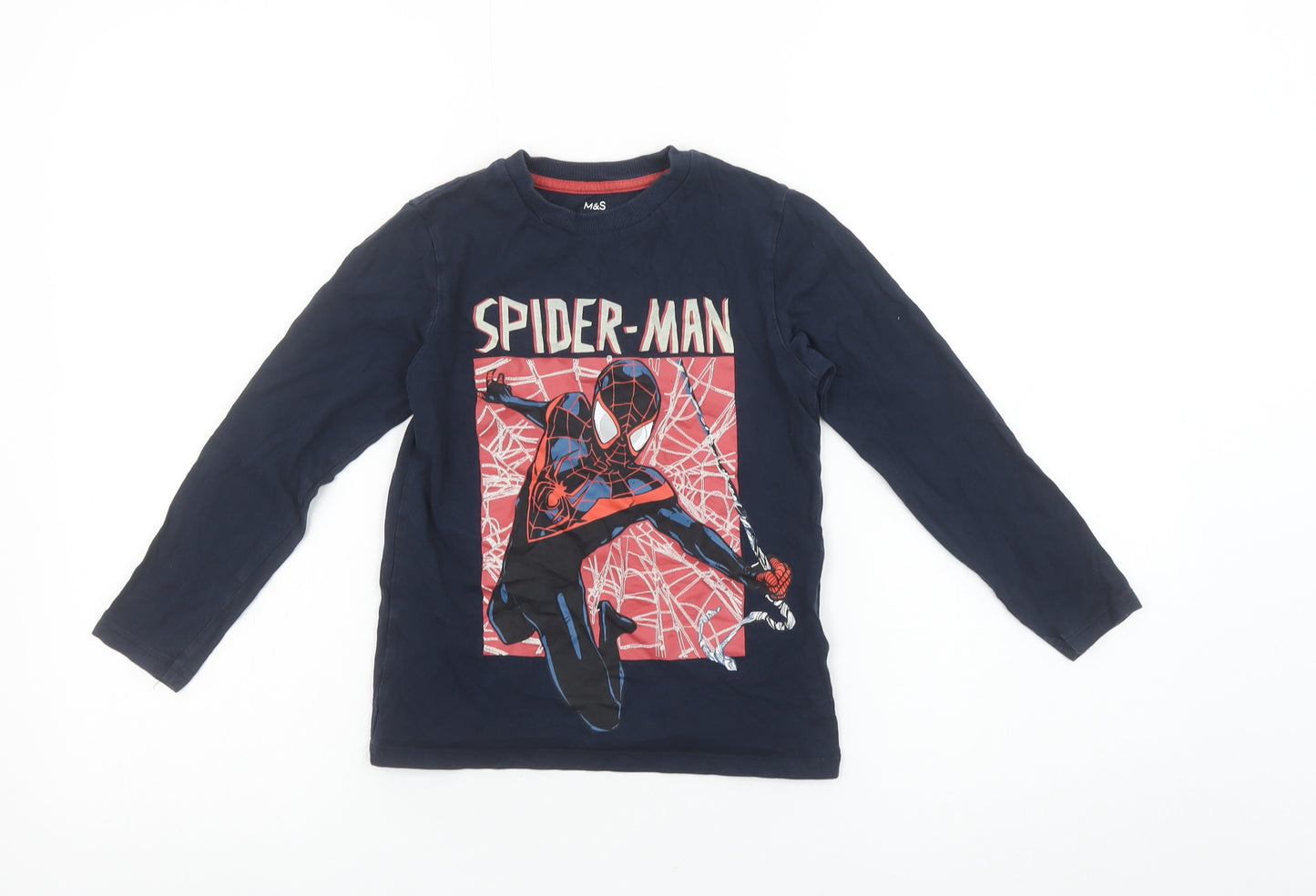 Marks and Spencer Boys Blue Spider-Man Long Sleeve Cotton T-Shirt 6-7 Years
