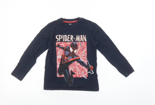 Marks and Spencer Boys Blue Spider-Man Long Sleeve Cotton T-Shirt 6-7 Years