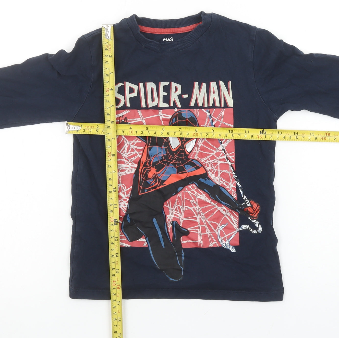 Marks and Spencer Boys Blue Spider-Man Long Sleeve Cotton T-Shirt 6-7 Years