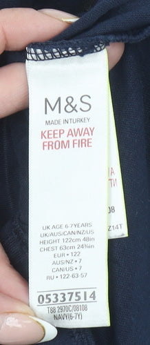 Marks and Spencer Boys Blue Spider-Man Long Sleeve Cotton T-Shirt 6-7 Years