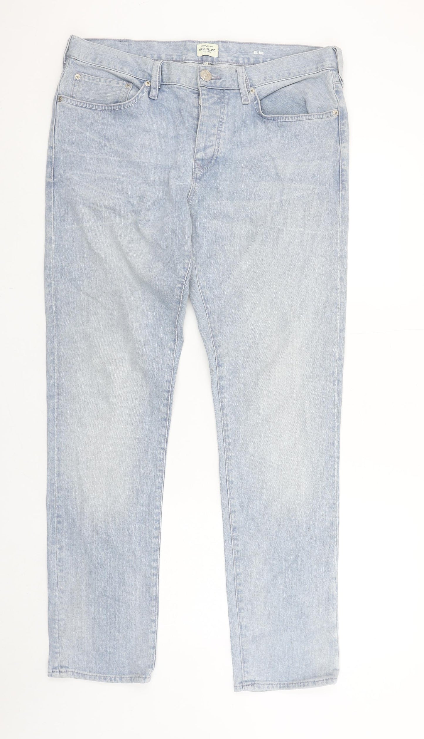 River Island Mens Blue Light Wash Slim Fit Jeans 34W 32L