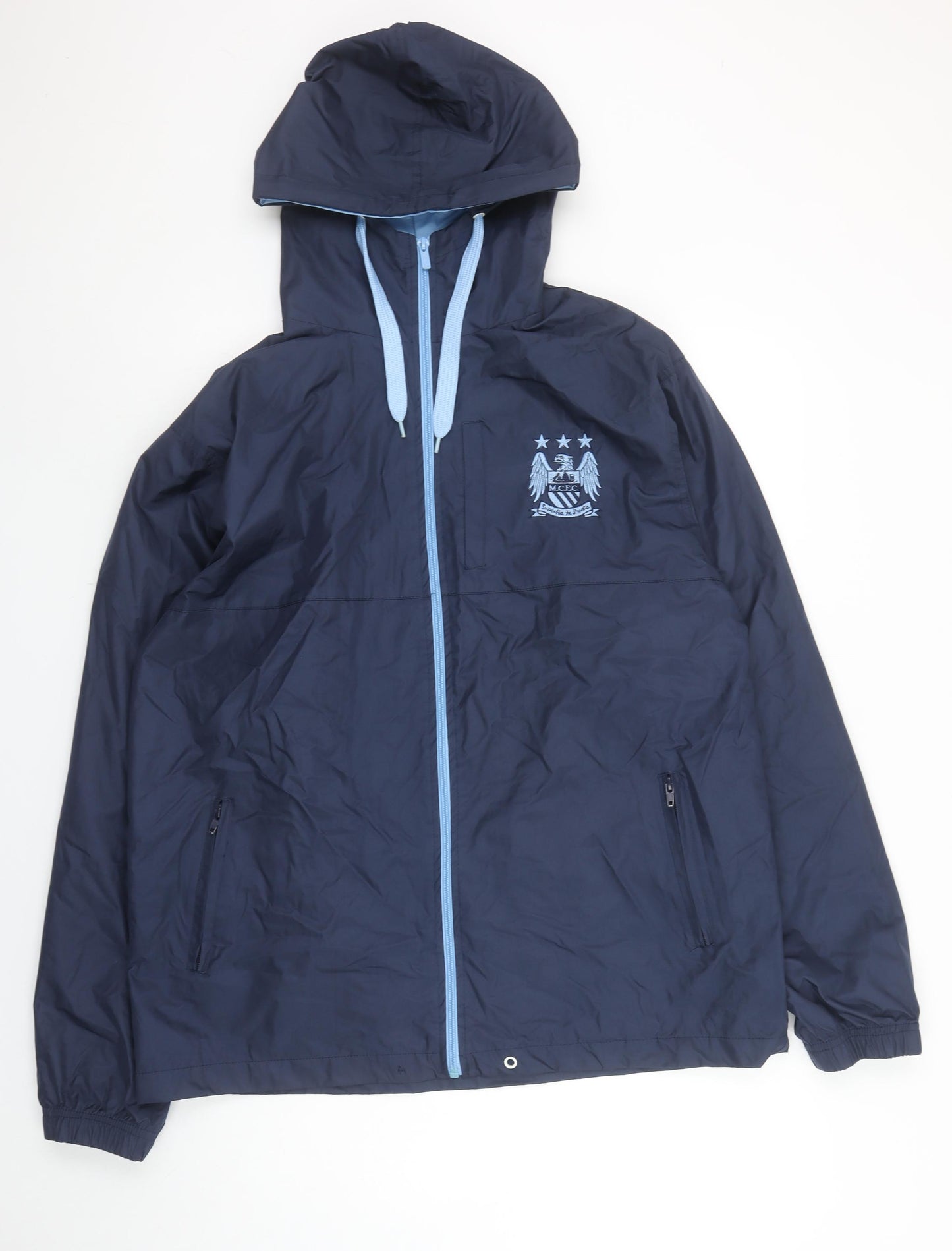 City Mens Blue Hooded Full Zip Windbreaker Jacket Size L