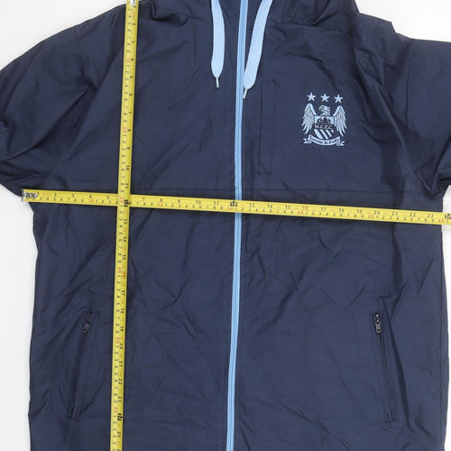 City Mens Blue Hooded Full Zip Windbreaker Jacket Size L