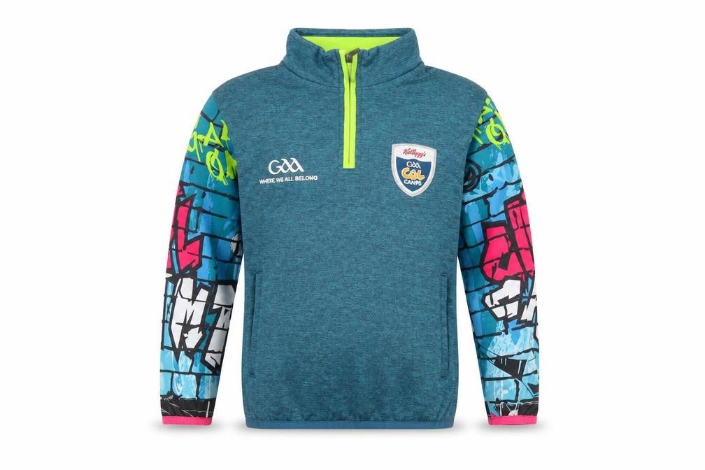 Front view of Masita boys’ blue graphic 1/4 zip pullover sweatshirt 1a polyester gaa cúl camps