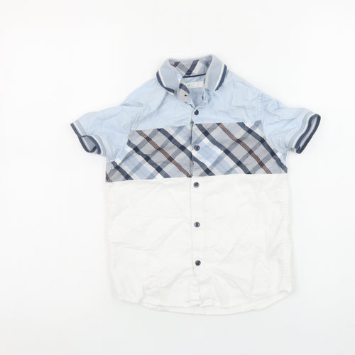 Next Boys Blue Checked Button-Up Short Sleeve Cotton Shirt 6 Years