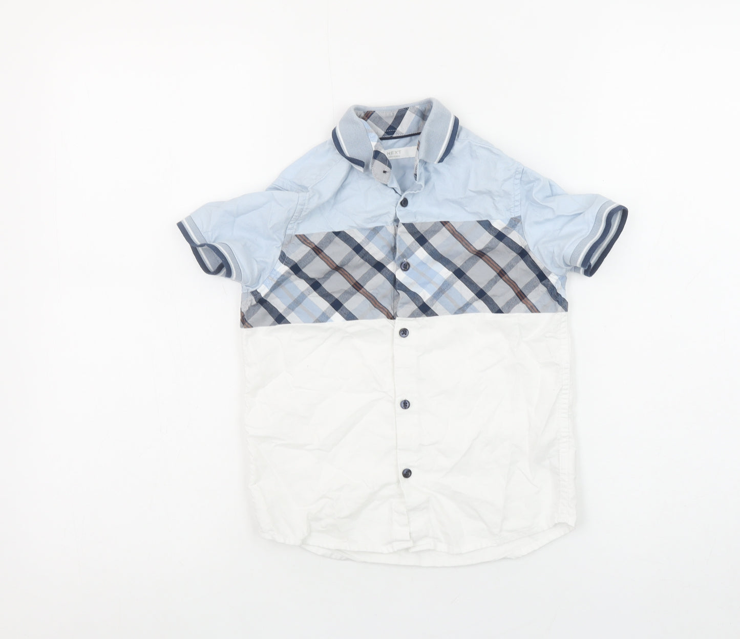 Next Boys Blue Checked Button-Up Short Sleeve Cotton Shirt 6 Years