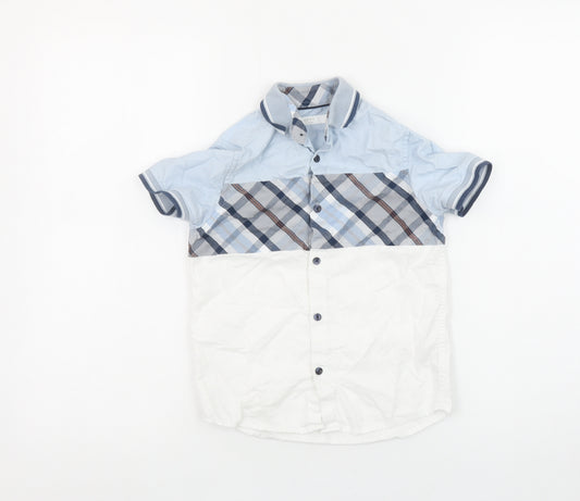 Next Boys Blue Checked Button-Up Short Sleeve Cotton Shirt 6 Years