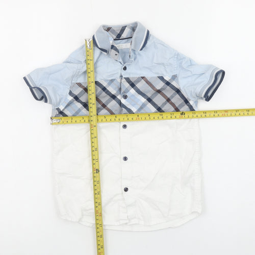 Next Boys Blue Checked Button-Up Short Sleeve Cotton Shirt 6 Years