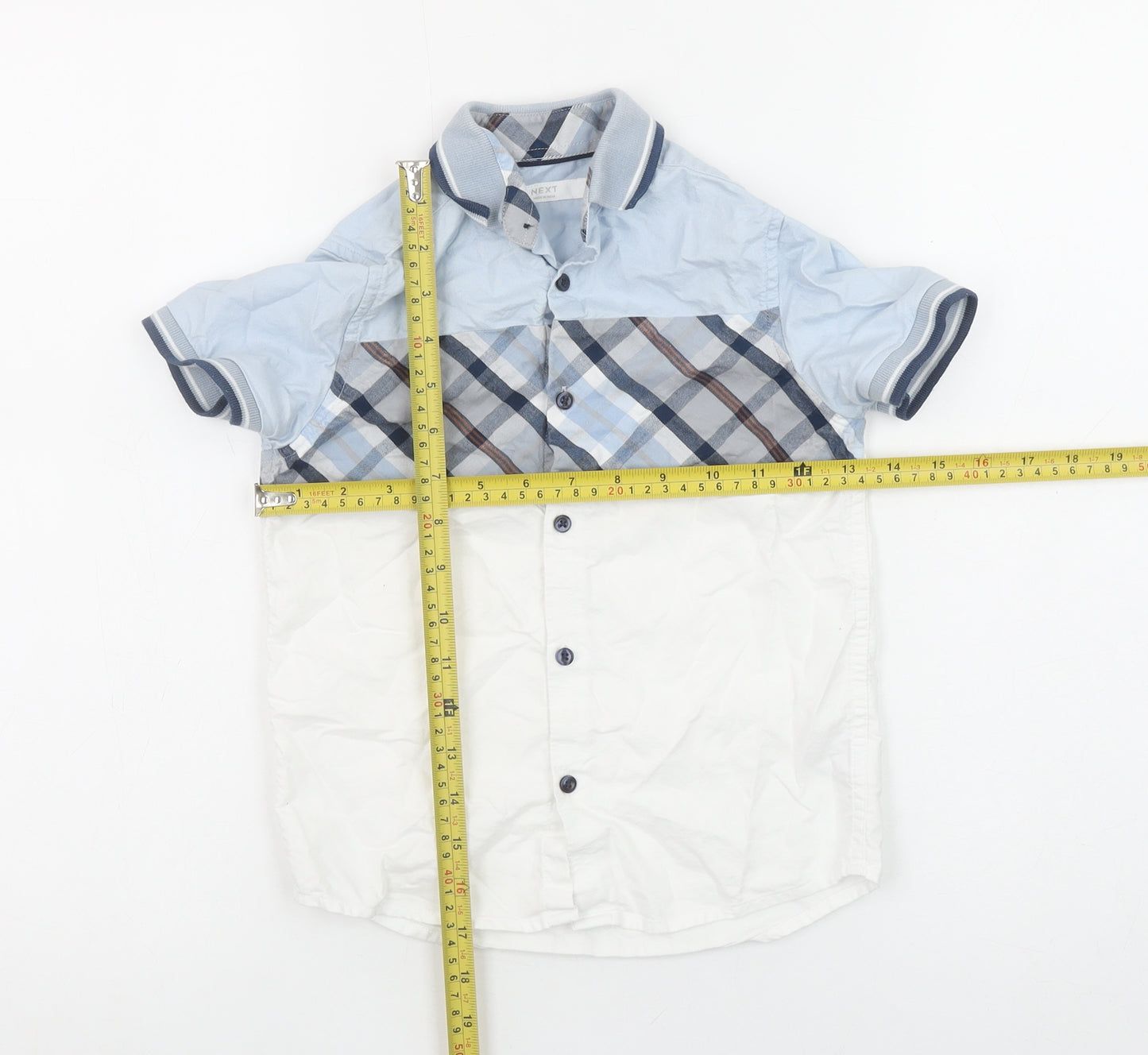 Next Boys Blue Checked Button-Up Short Sleeve Cotton Shirt 6 Years