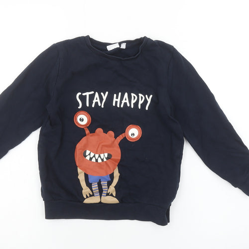 Name It Boys Blue Stay Happy Monster Graphic Cotton Sweatshirt 7-8 Years