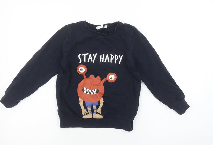 Name It Boys Blue Stay Happy Monster Graphic Cotton Sweatshirt 7-8 Years