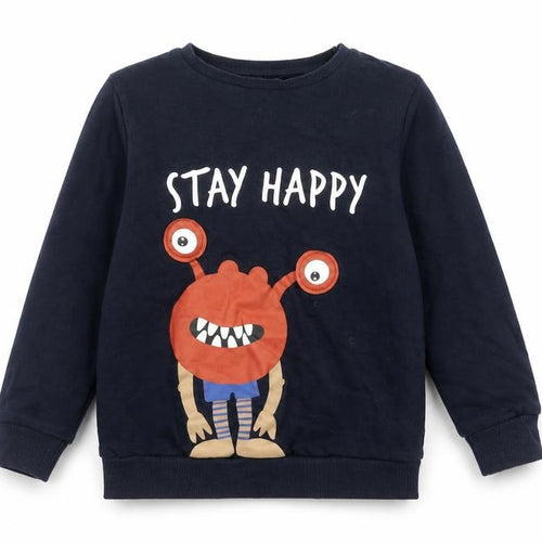 Name It Boys Blue Stay Happy Monster Graphic Cotton Sweatshirt 7-8 Years