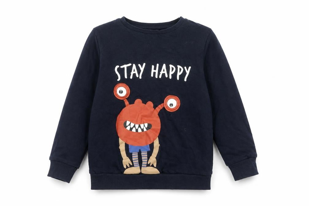 Name It Boys Blue Stay Happy Monster Graphic Cotton Sweatshirt 7-8 Years