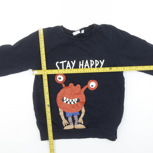 Name It Boys Blue Stay Happy Monster Graphic Cotton Sweatshirt 7-8 Years