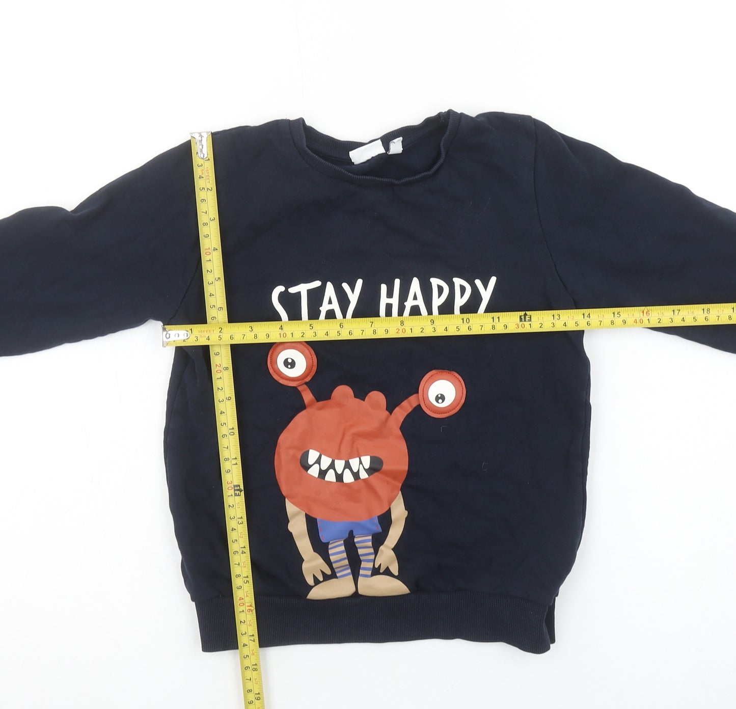Name It Boys Blue Stay Happy Monster Graphic Cotton Sweatshirt 7-8 Years