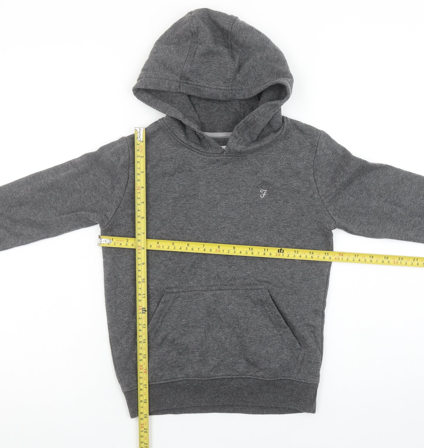 Farah Boys Charcoal Grey Marl Pullover Hoodie 7-8 Years Cotton Blend