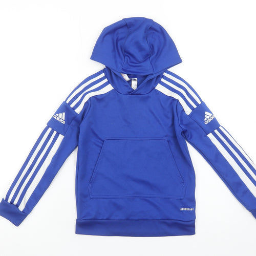 Adidas Boys Blue Pullover Hoodie XS 7-8 Years AEROREADY Recycled Polyester