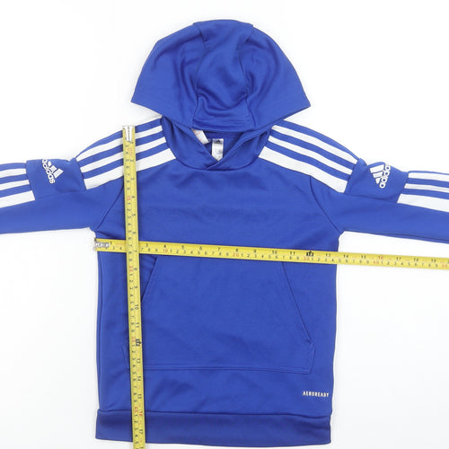 Adidas Boys Blue Pullover Hoodie XS 7-8 Years AEROREADY Recycled Polyester