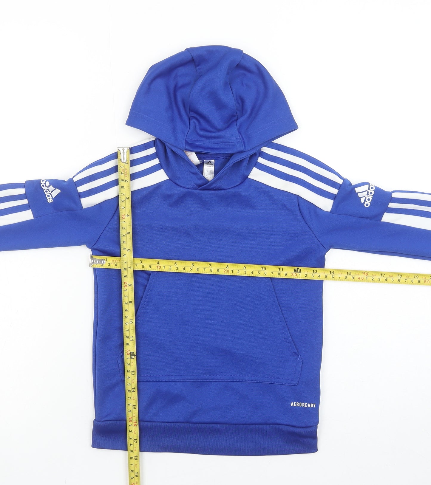 Adidas Boys Blue Pullover Hoodie XS 7-8 Years AEROREADY Recycled Polyester