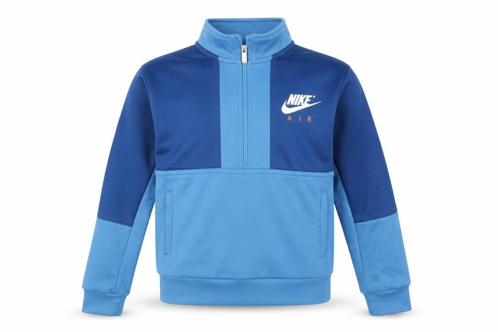 Front view of Nike boys’ blue 1/4 zip colourblock sweatshirt 6-7 years