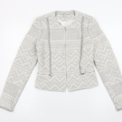 Zara Trafaluc Women's Grey Textured Knit Blazer Jacket Size 8