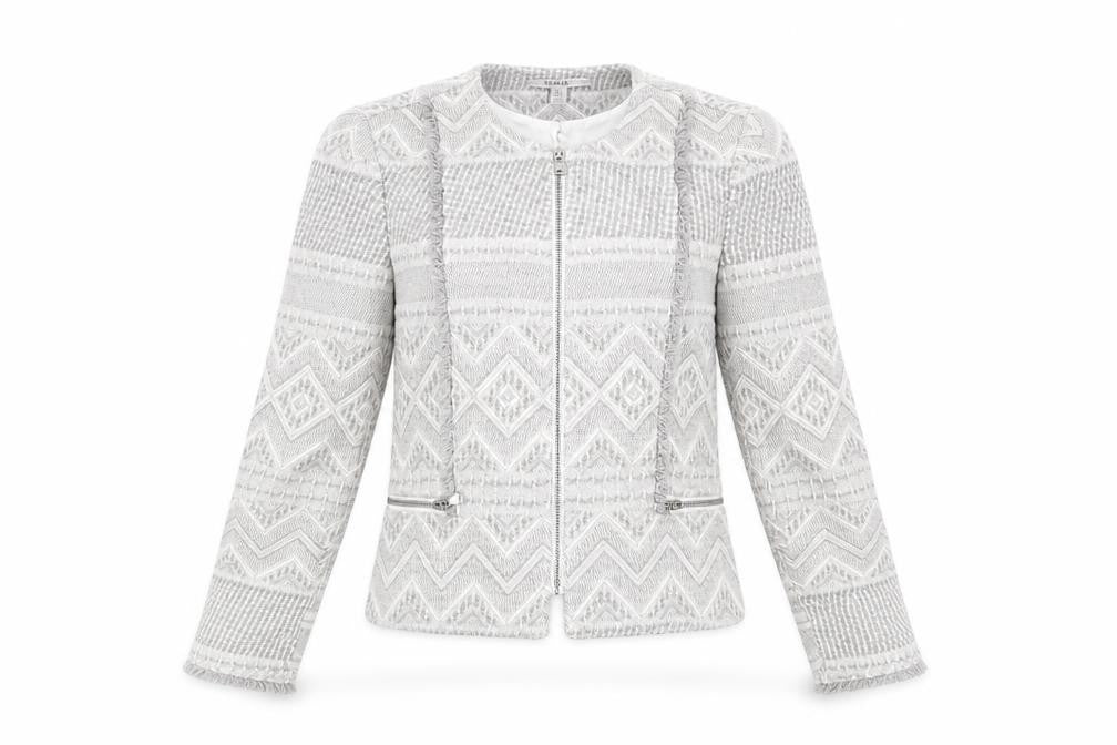Front view of Zara Trafaluc Women's Grey Textured Knit Blazer Jacket, size 8