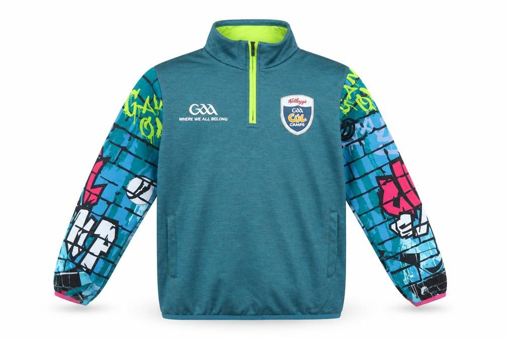 Front view of Azzurri boys’ blue gaa kellogg's cool camps 1/4 zip pullover sweatshirt 2 years