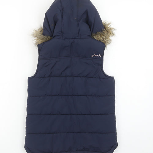 Joules Girls Blue Puffer Hooded Gilet 7-8 Years Faux Fur Trim Waistcoat
