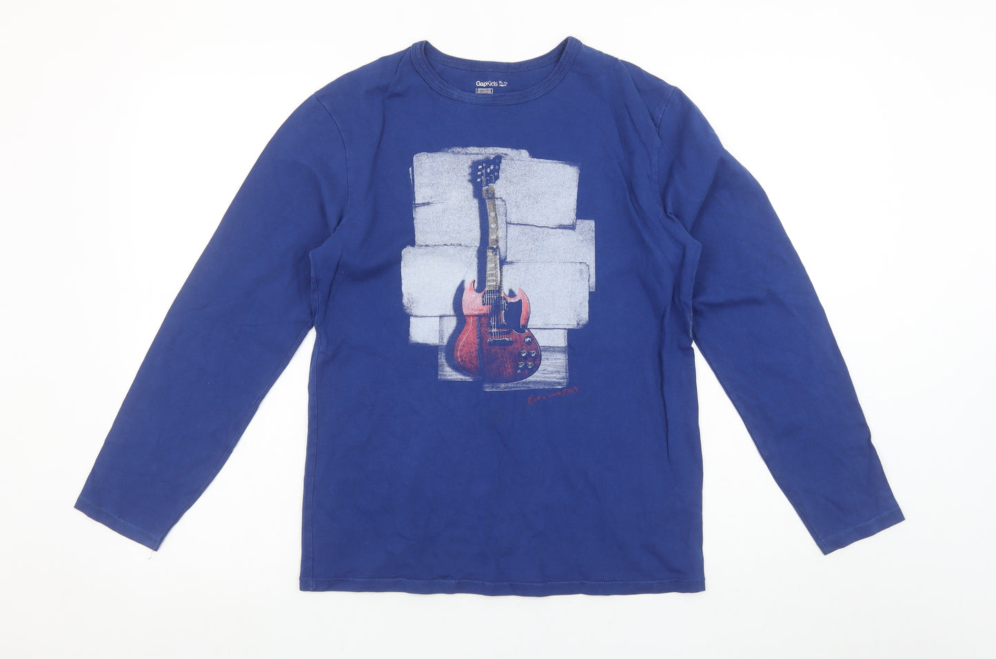 Gap Kids Boys Blue Long Sleeve Guitar Graphic Cotton T-Shirt 12-13 Years