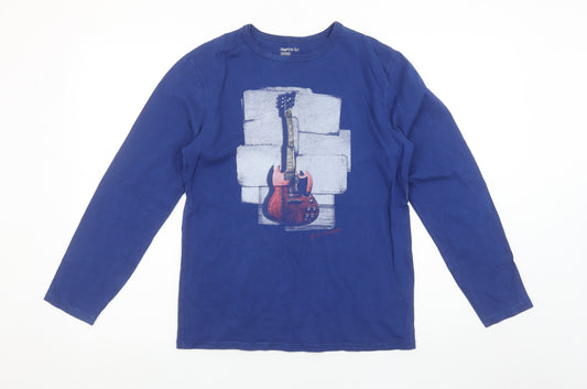 Gap Kids Boys Blue Long Sleeve Guitar Graphic Cotton T-Shirt 12-13 Years