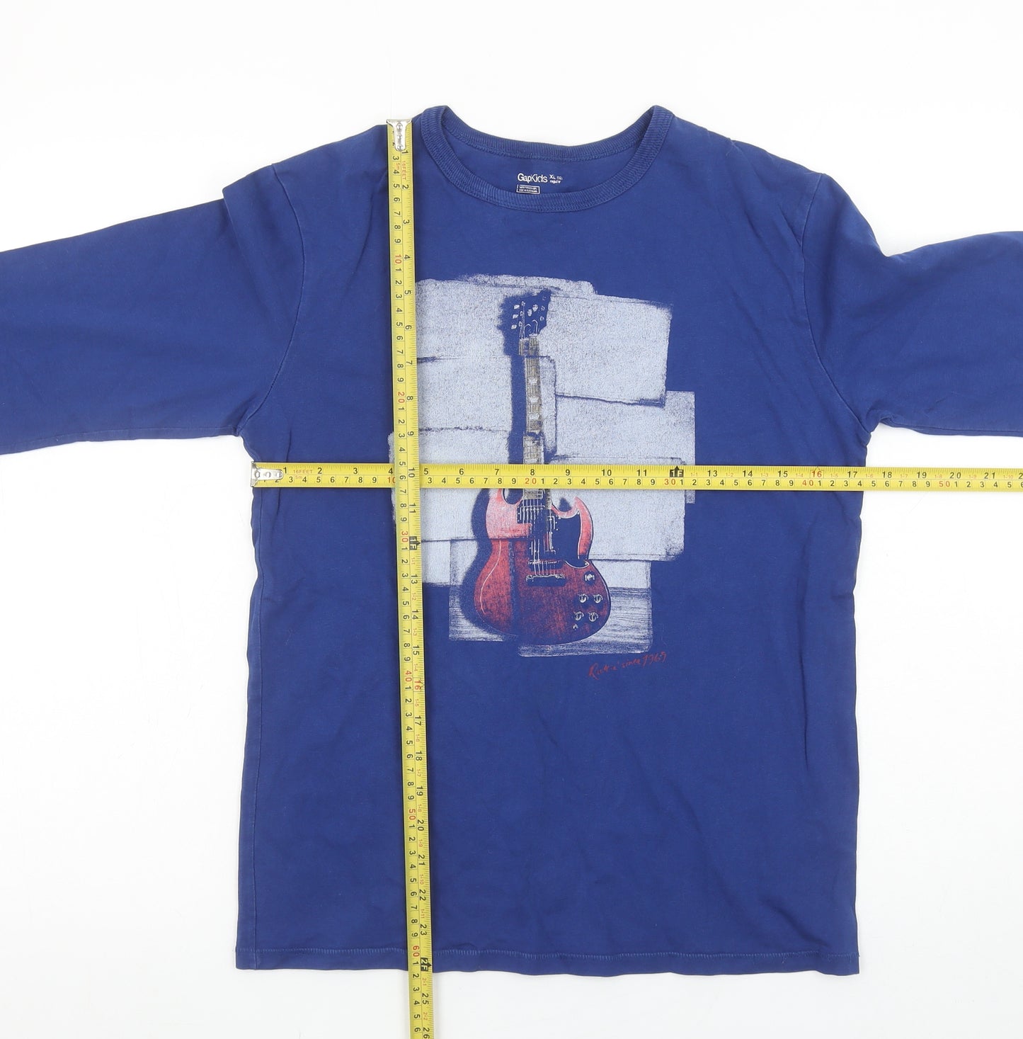 Gap Kids Boys Blue Long Sleeve Guitar Graphic Cotton T-Shirt 12-13 Years