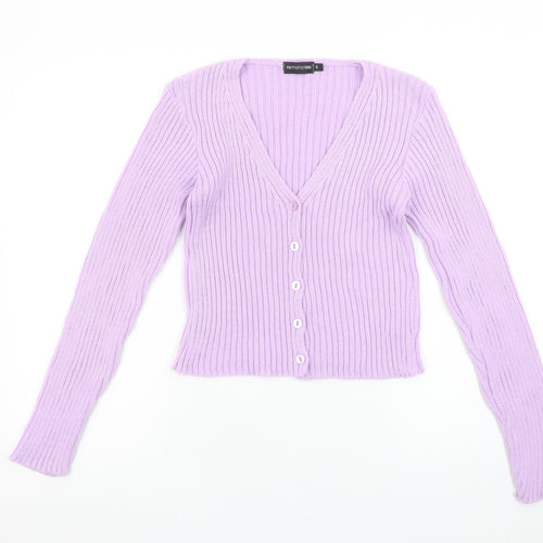 PrettyLittleThing Women’s Purple Ribbed Knit Cardigan Small