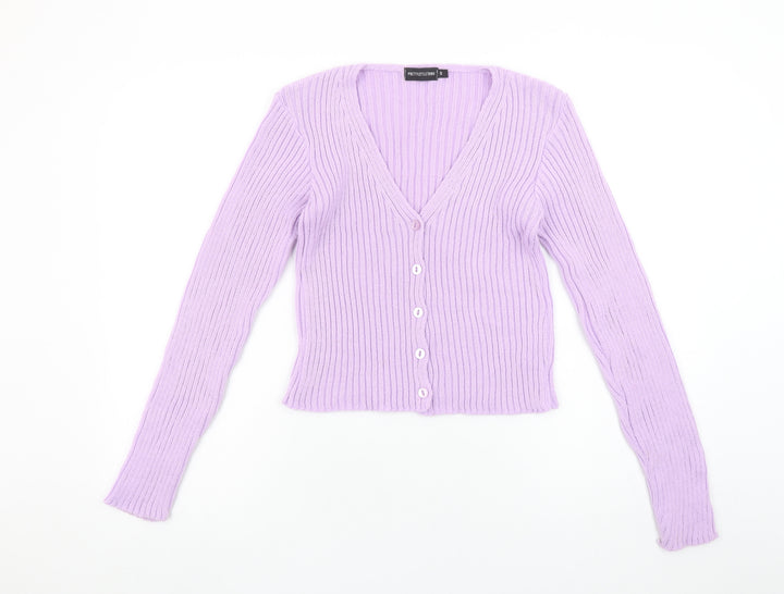 PrettyLittleThing Women’s Purple Ribbed Knit Cardigan Small