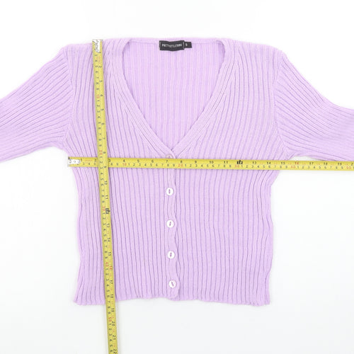 PrettyLittleThing Women’s Purple Ribbed Knit Cardigan Small