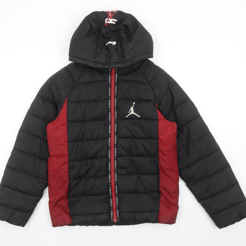 Jordan Boys Black Puffer Jacket 12-13 Years Hooded Full Zip Winter Coat