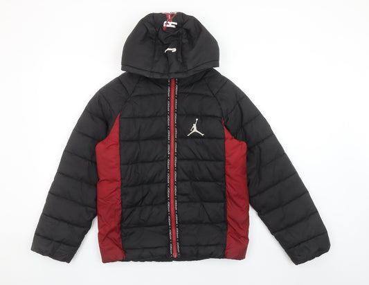 Jordan Boys Black Puffer Jacket 12-13 Years Hooded Full Zip Winter Coat