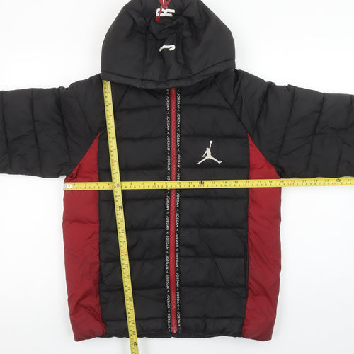 Jordan Boys Black Puffer Jacket 12-13 Years Hooded Full Zip Winter Coat