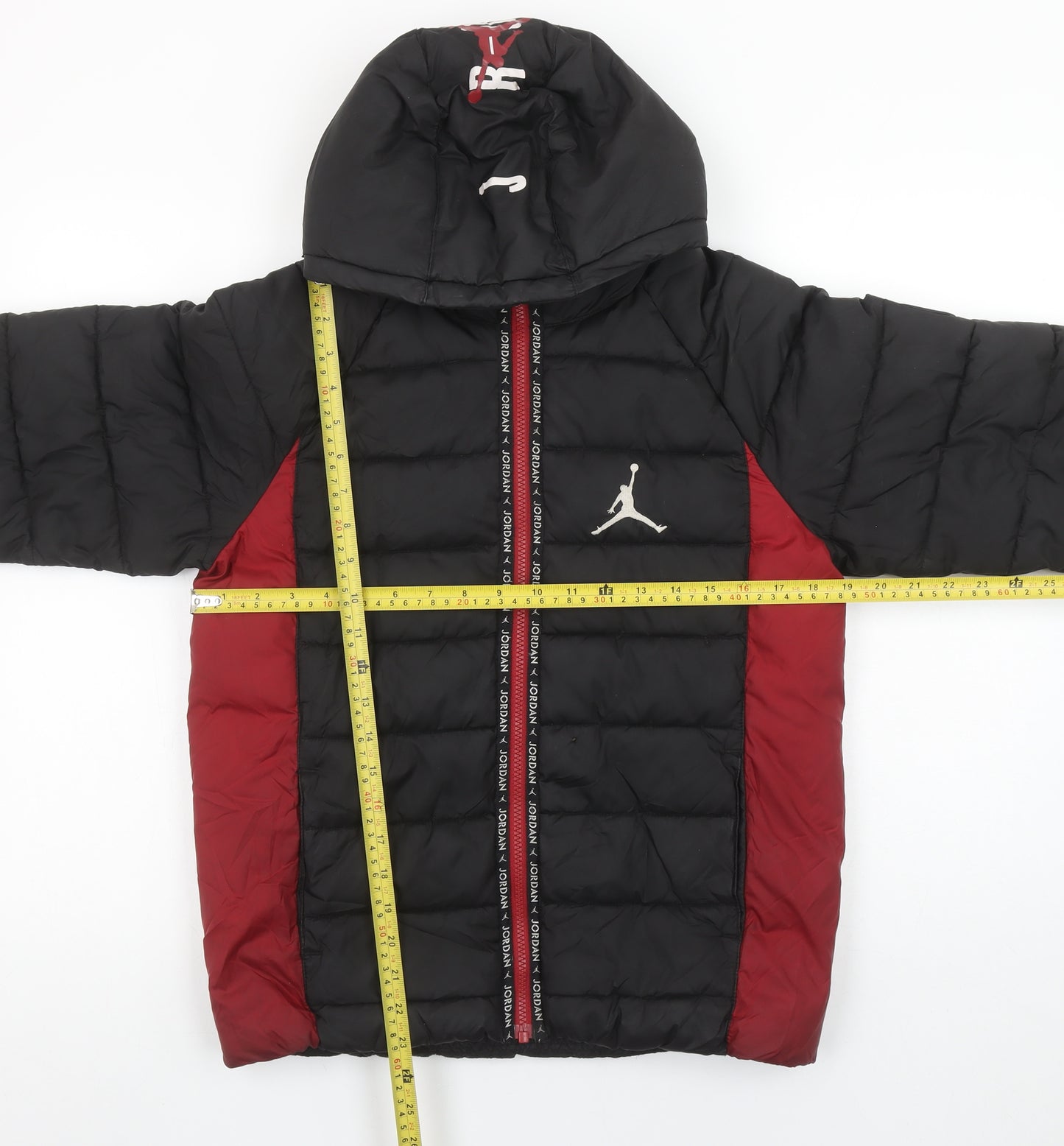 Jordan Boys Black Puffer Jacket 12-13 Years Hooded Full Zip Winter Coat