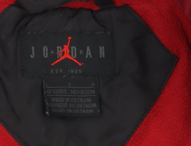 Jordan Boys Black Puffer Jacket 12-13 Years Hooded Full Zip Winter Coat